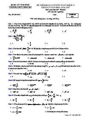 Đề thi khảo sát môn Toán Lớp 11 - Mã đề 061 - Năm học 2016-2017 - Trường THPT Trần Phú